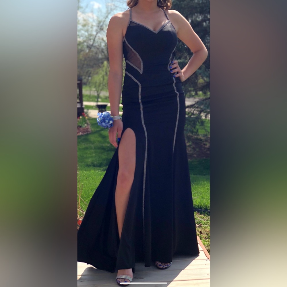 Black prom dress with rhinestones